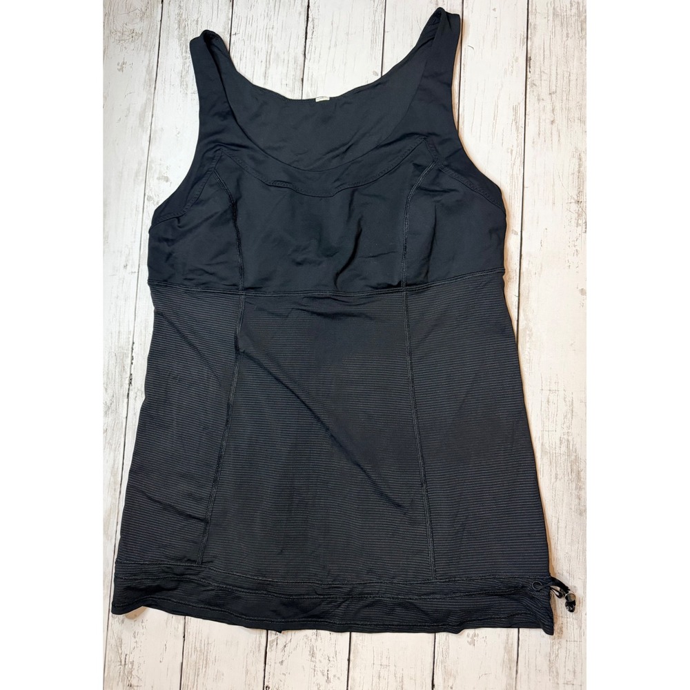 Lululemon Run Tie It Up Tank Top Black Striped Built In Bra Cinch Hem Womens 10